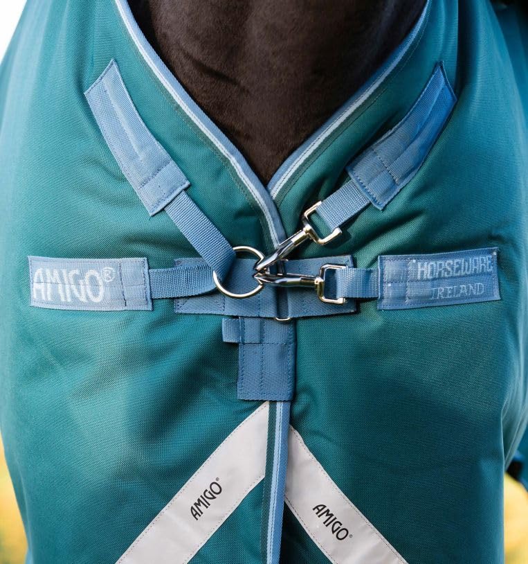 Image of Horseware Amigo Bravo 12 Plus Turnout 400g - Storm Green /Turquoise & Aqua & Blue, 81 inches