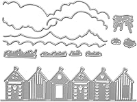 Vista 1 de Metal A Row of Houses - Troqueles de corte de pueblo, troquelados de hierba molida para plantillas en relieve para tarjetas de álbumes de recortes