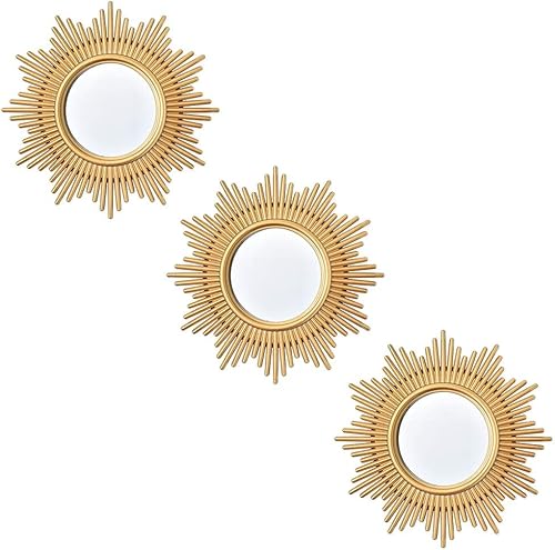 Miniatura 1 de Aeveco Paquete de 3 espejos de pared redondos dorados para habitación y hogar, espejos pequeños para decoración de pared, espejos circulares