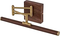 Luareawy Brass & Walnut Swing Arm Picture Light - Dimmable Hardwired Wall Mount Art Light for Paintings, Mirrors & Gallery Displays