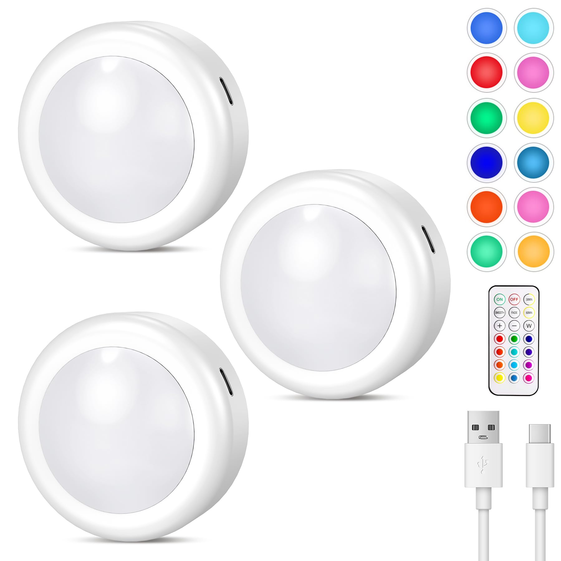 Cadrim Lampe de Placard Spot Led Murale Telecommande Sans Fil 3pcs Lampe Led Rechargeable,Lampe Led Sans Fil,Lampes Armoire,Luminosité Réglable,Veilleuse Pour Escalier Miroir Cuisine Vitrines Cabinet