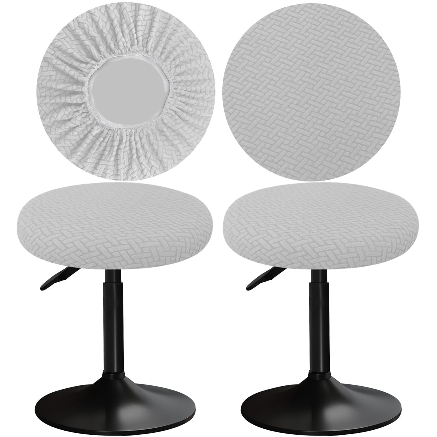 YINGAYOU Stool Covers Round 12-16"/30-40cm with Jacquard Bar Stool Seat Covers Round, Elastic Soft and Comfortable are Rich Color (2, Light Grey)