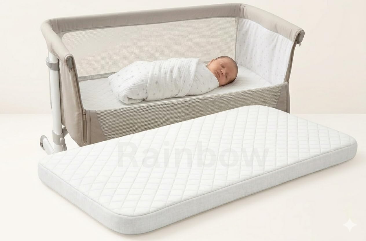 Restorology Bedside Crib Mattress - Breathable Extra Thick Super Soft Baby Anti Allergy Waterproof With Removable Washable Cover Made In UK (84 x 38 x 5 cm)