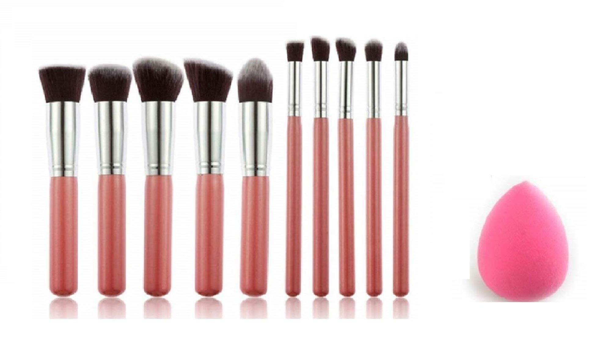 Angelie Professional Pink Makeup Brushes Set Of 10 With Blender Sponge-image-34