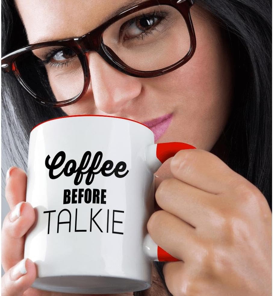 Miniatura 2 de 3dRose Coffee Before Takie - Taza de cerámica, 11 onzas, rojoblanco