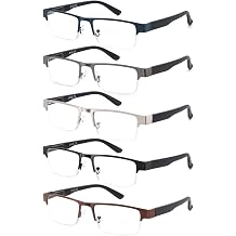 JM Reading Glasses Men 5 Pack Metal Frame Blue Light Readers Spring Hinge