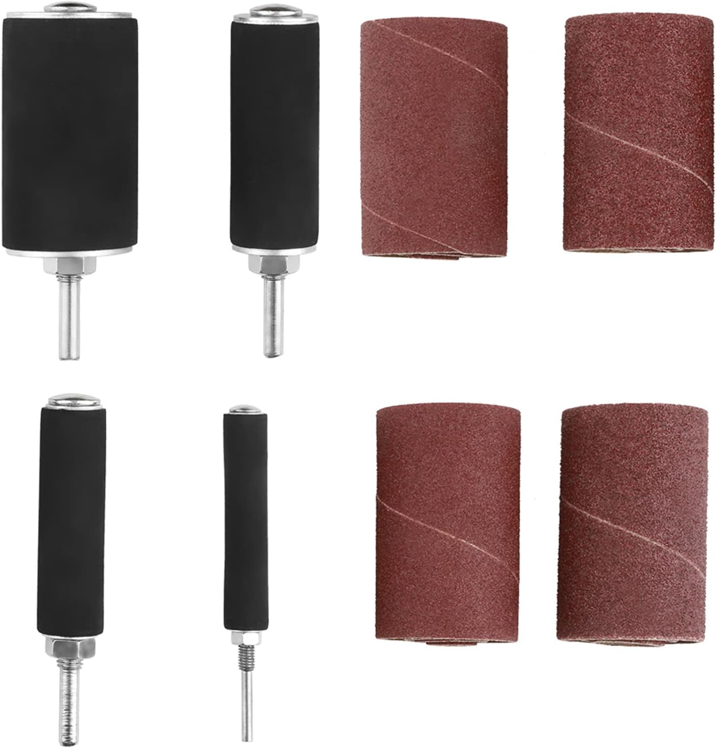 4 Piece Rubber Sanding Drum Kit, Coarse and Fine Grit Sleeves, Self Expanding Cushions, Compatible with Rotary Tools for Wood, Metal, Edges, Contours