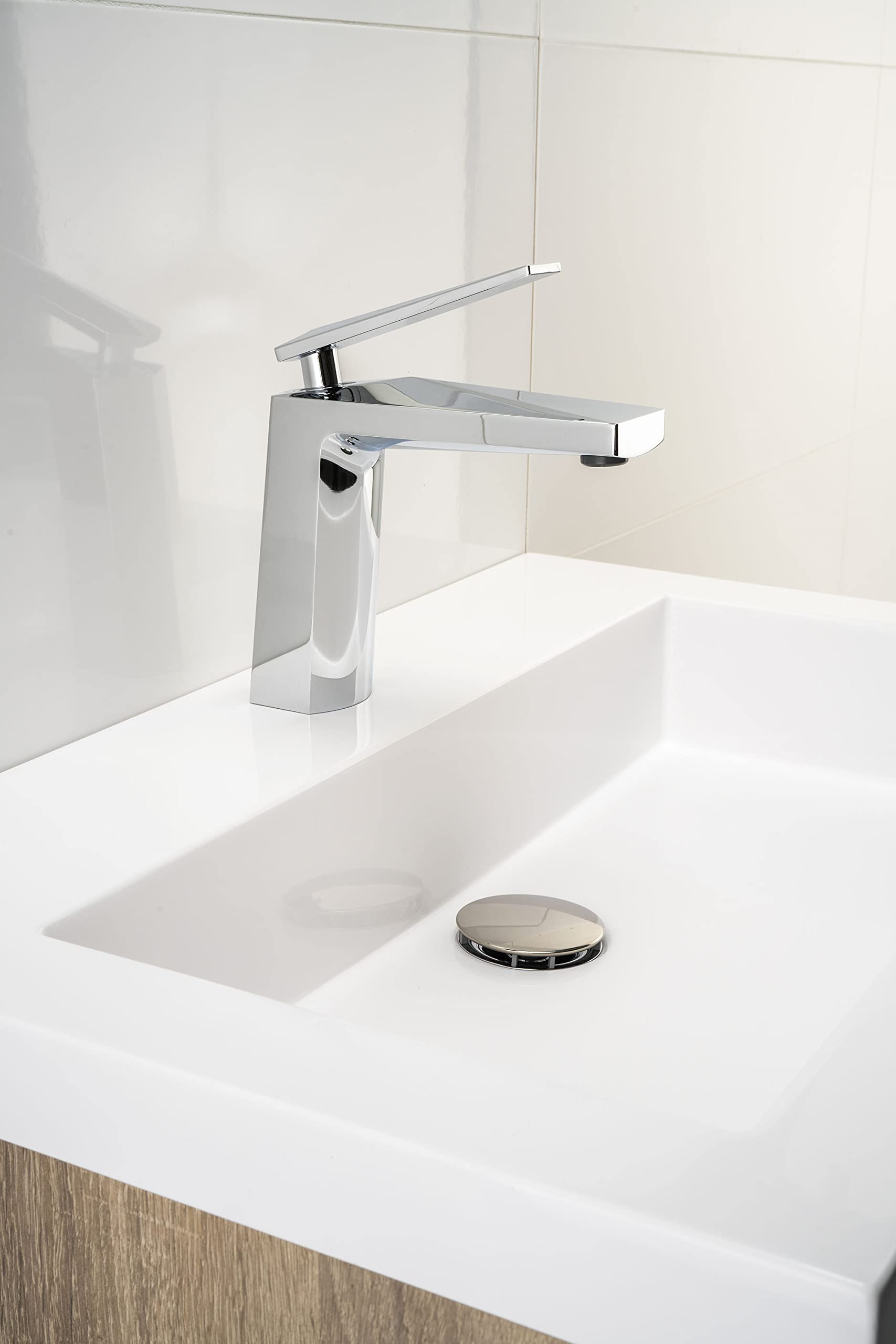 44S1 Pequeño Grifo Lavabo – Mezclador de Baño Cromado con Cartucho Cerámico Antifugas, Cuerpo Latón Duradero y Estilo Moderno para Lavabos