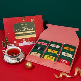VAHDAM, Merry Christmas Tea Gift Set (9 Individually Wrapped Tea Bags) Limited Edition -Gluten Free, Non GMO