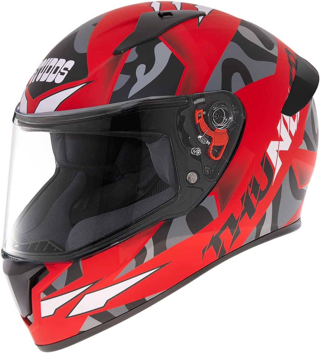 Studds ThunderD7 ISI and DOT Certified Full Face Graphic Helmet for Men and Women with Clear Visor (Matt Red N9, XL)