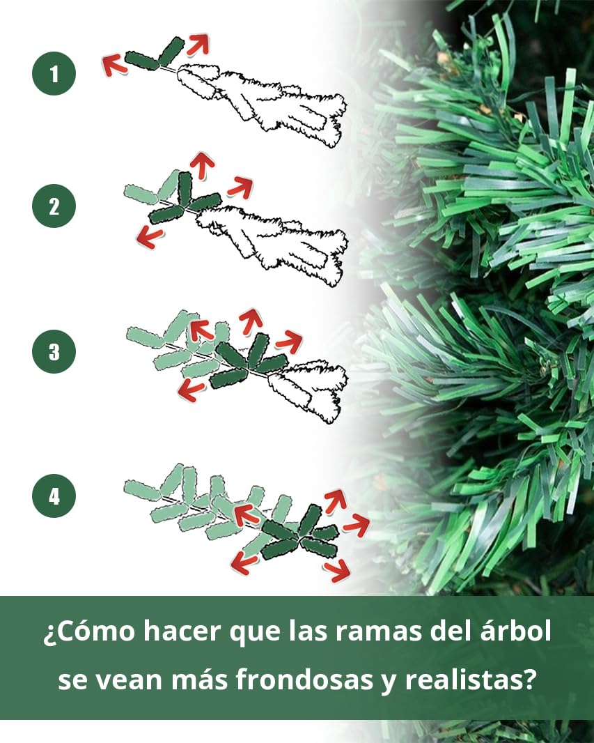 MURIS Árbol de Navidad Artificial, Altura de 210 cm, Estructura Desmontable, Ramas Abatibles, Soporte Metálico Plegable, MRS-ZW001-210