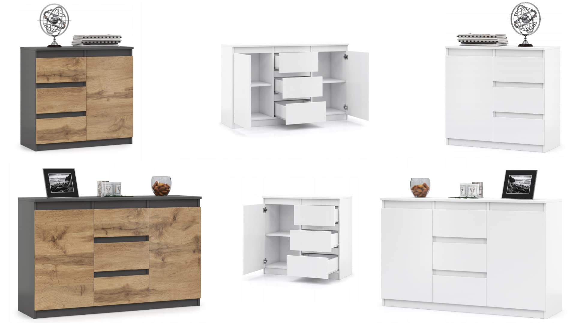 VBChome Kommode – Moderner Mehrzweckschrank mit 3 Schubladen und 2 Türen, 120 x 35 x 75 cm, Elegante Graphitfarbe, grifflose Fronten, ideal für Flur, Schlafzimmer, Wohnzimmer und Kinderzimmer