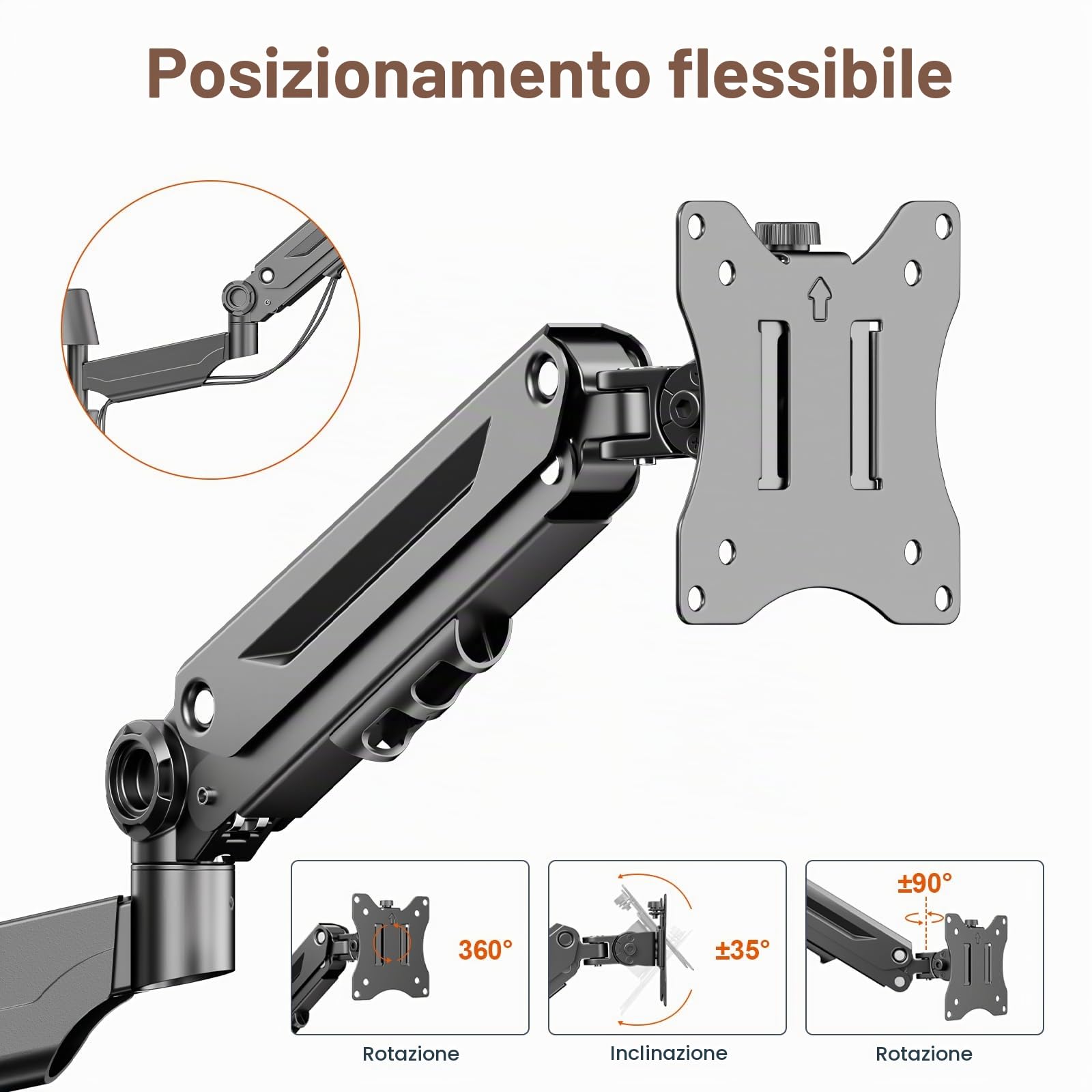 PUTORSEN Support Mural Ecran PC de 17-42 Pouces Écran PC et TV, Bras Ecran PC, Support Ecran PC Mural, Inclinaison, Pivotement, Rotation et Hauteur Réglable, Load 12KG, VESA 75/100 mm