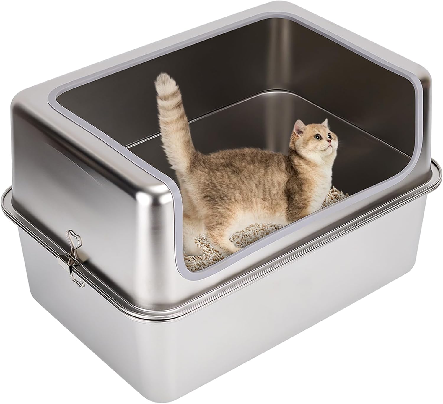 Stainless Steel Cat Litter Boxes with Metal Lid,20x14x12'' Extra Large Kitty Litter Pan with High Wall Enclosure-Odor Free&Easy to Clean