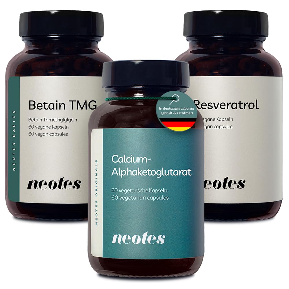 Longevity Bundle Betain TMG + Resveratrol + Alpha Ketoglutarat | 3er Kapsel Set | Hochdosiert & vegan | Ohne Zusatzstoffe | Premium Qualität | Daily Stack