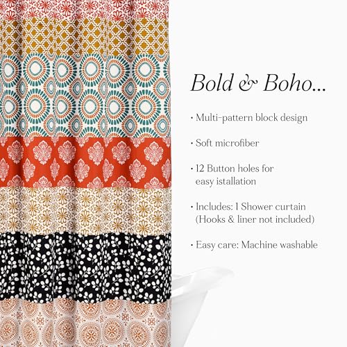 Image of Lush Decor Bohemian Stripe Shower Curtain 72 inch W x 78 inch L Turquoise & Orange - Bathroom Curtain - Extra Long Shower Curtain - Boho Decor - Fabric Shower Curtains