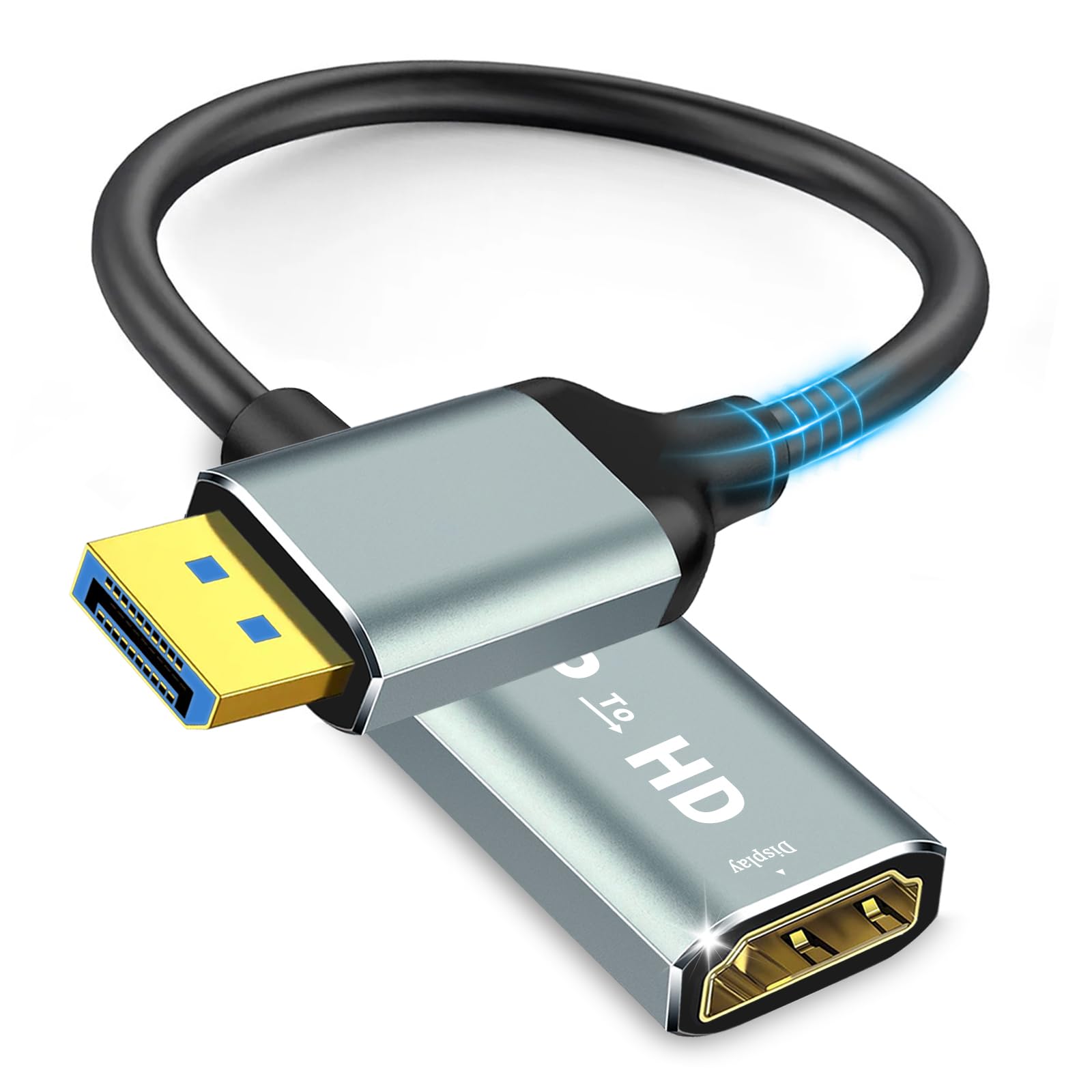 Adaptateur port d'affichage 4K vers HDMI, port d'affichage unidirectionnel ordinateur vers HDMI, convertisseur Plug & Play avec synchronisation audio et vidéo pour téléviseur HD/moniteur