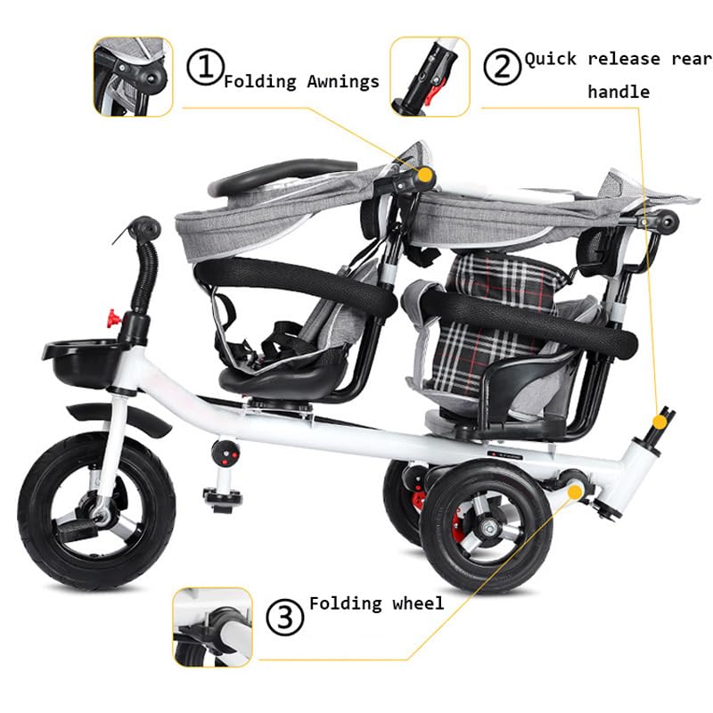 Miniatura 3 de Triciclo para niños, 4 en 1, triciclo para niños, con asa extraíble, toldo plegable, asiento giratorio, con canasta de almacenamiento, arnés de