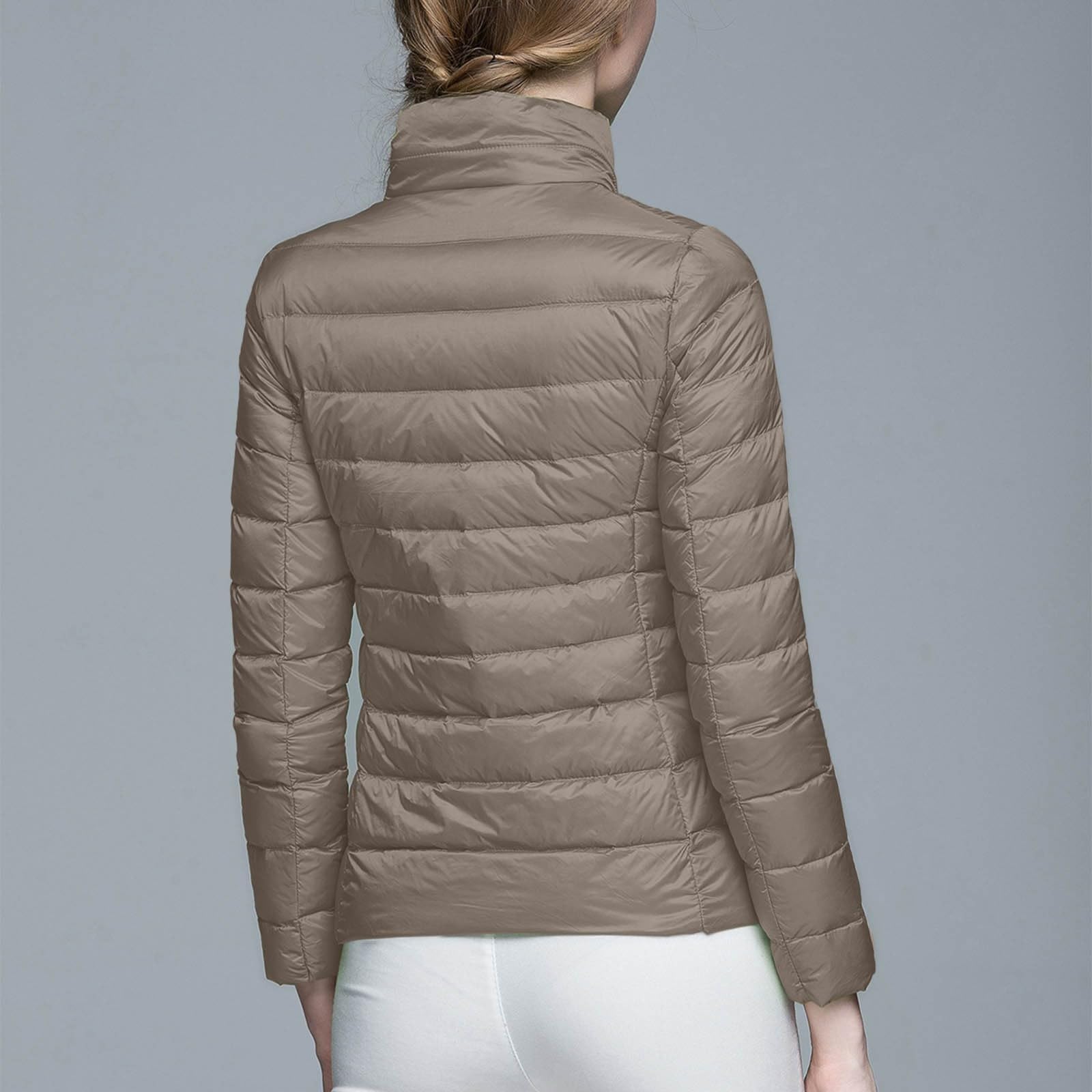 Chaqueta De Plumas para Mujer Manga Larga Color Liso Sin Capucha - Ropa Mujer Invierno Incluye Bolsa De Almacenamiento Cremallera Funcional Elegante Único Chaquetas Suave Casual Plumiferos