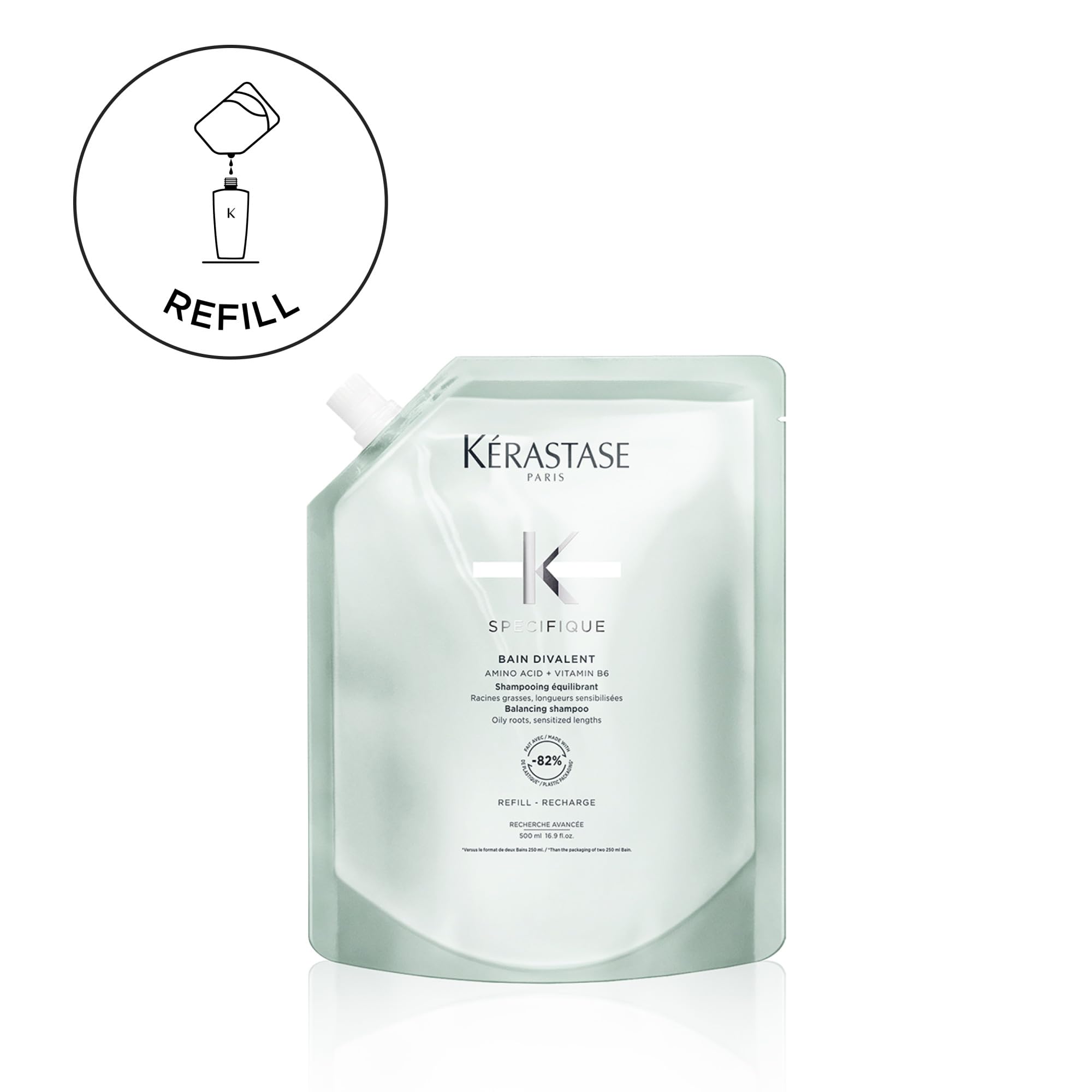 Kérastase, Spécifique, Ricarica Shampoo Riequilibrante, Per Radici Grasse & Capelli Sensibilizzati, Cuoio Capelluto Purificato, Con Amminoacidi e Vitamina B6, Bain Divalent, 500 ml