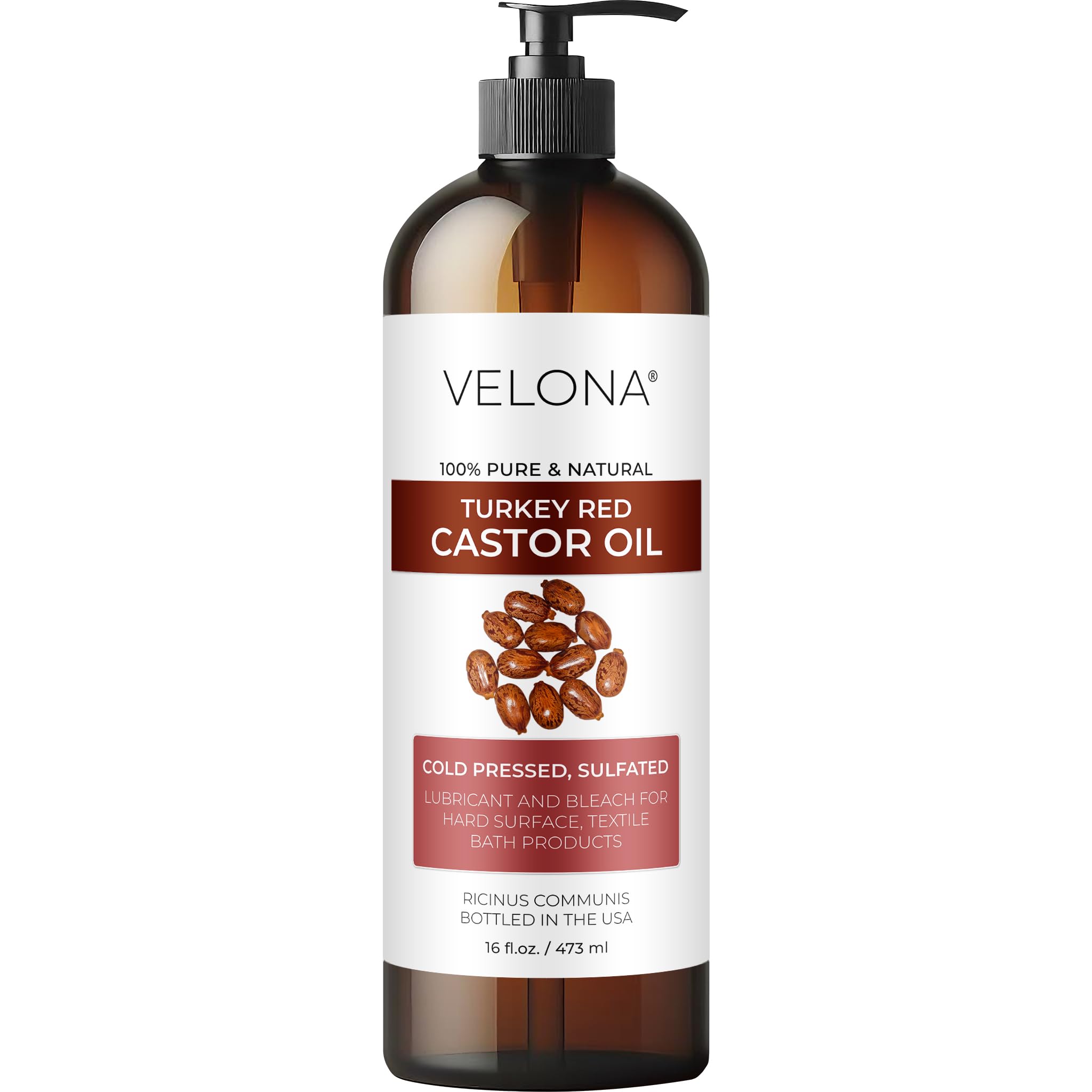 velona Castor Oil Turkey Red 16 fl oz | 100% Pure and Natural Carrier Oil | Cold Pressed | Hair, Body and Skin Care | Use Today - Enjoy Results