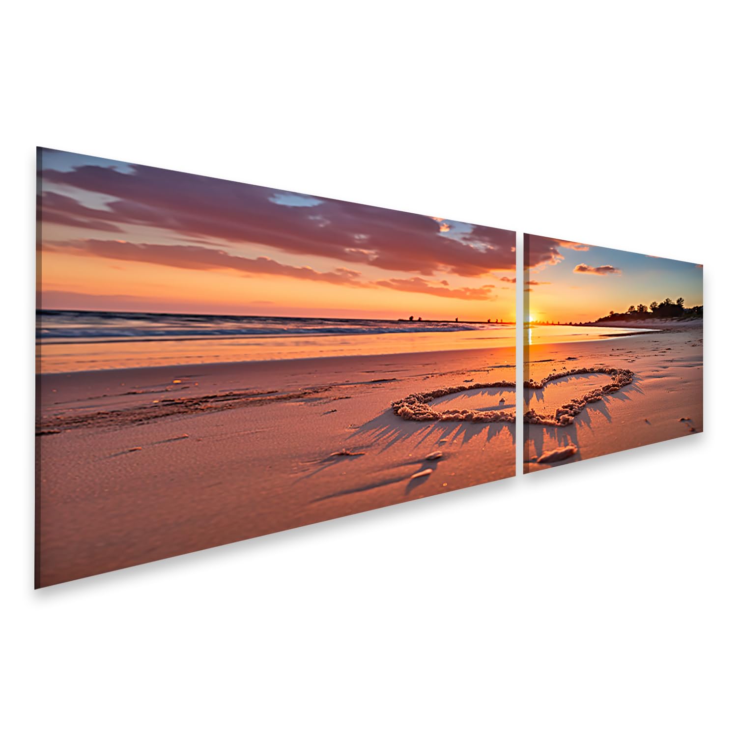 islandburner cuadro sobre lienzo forma corazón arena playa puesta de sol luz cálida imágenes murales póster