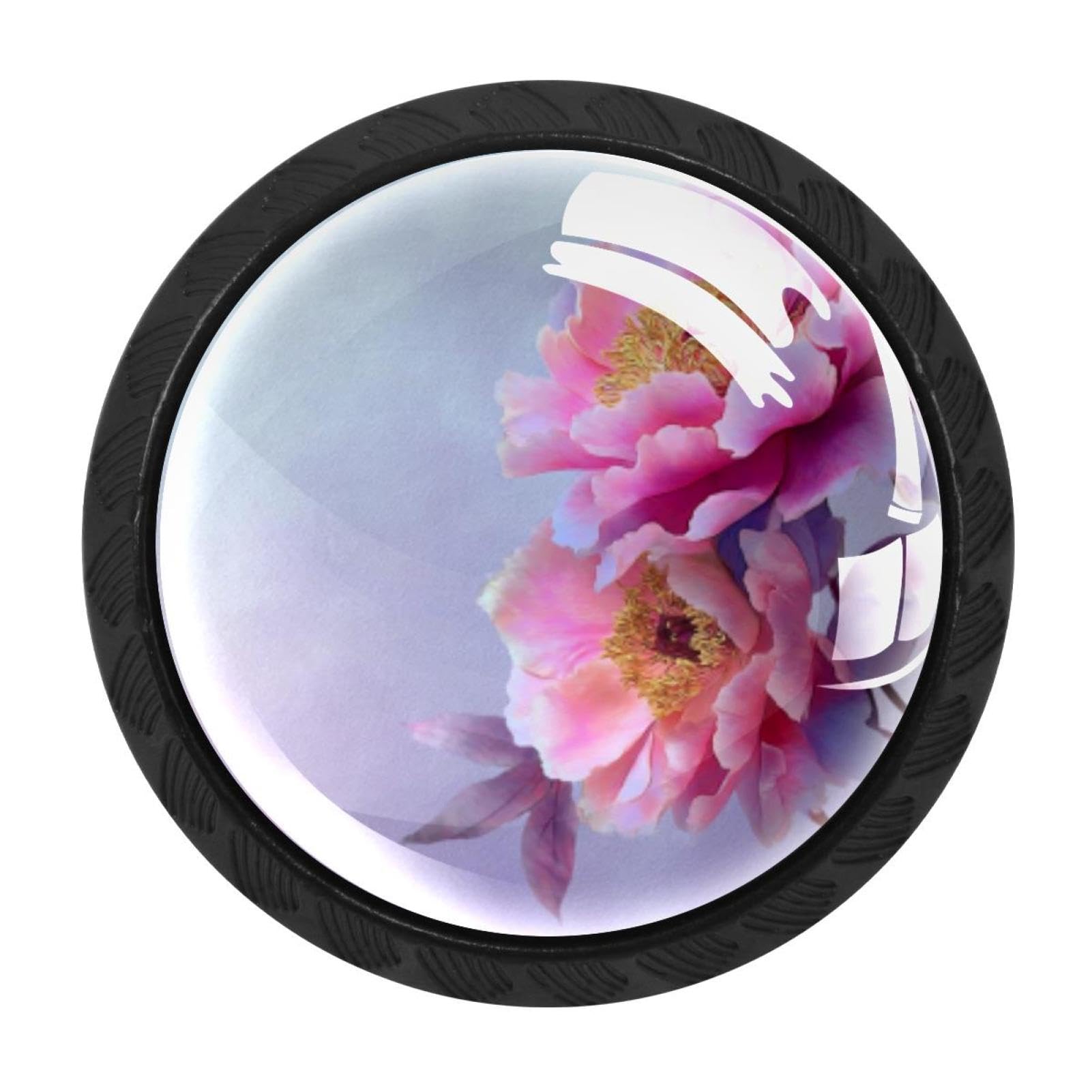 CHENZZZZ 4 Pack Aesthetic Peony (1) Dresser Drawer Cabinet Knobs Round Crystal Glass Knobs Pulls Handles for Kitchen Wardrobe Cupboard Door Hardware