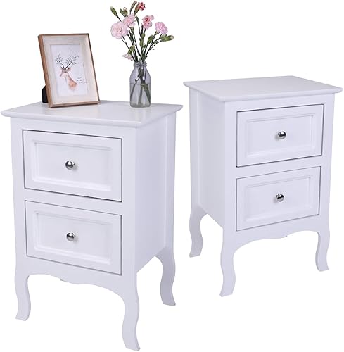 Mesita de noche de 2 piezas con 2 cajones, mesa auxiliar de madera simple y moderna para sofá, mesa auxiliar para dormitorio, sala de estar,