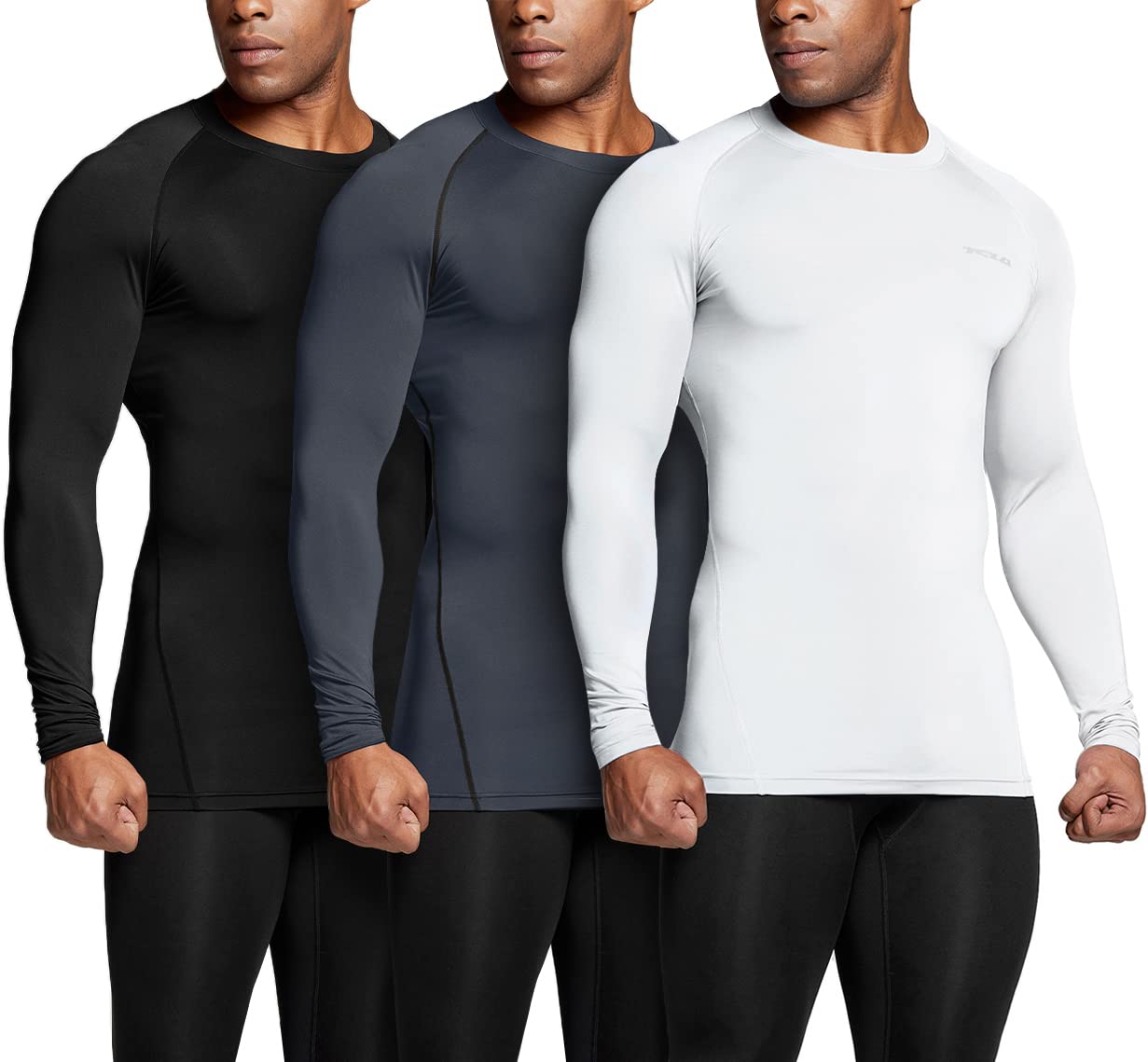 TSLA Men's UPF 50+ Compression Shirts, Cool Dry Long Sleeve Athletic Tops, Sports Baselayer Workout Shirt