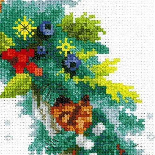 RIOLIS Cross Stitch Kit - 1603 - Wreath with Blue Spruce, Multi-color, 30cm x 30cm - Image 5