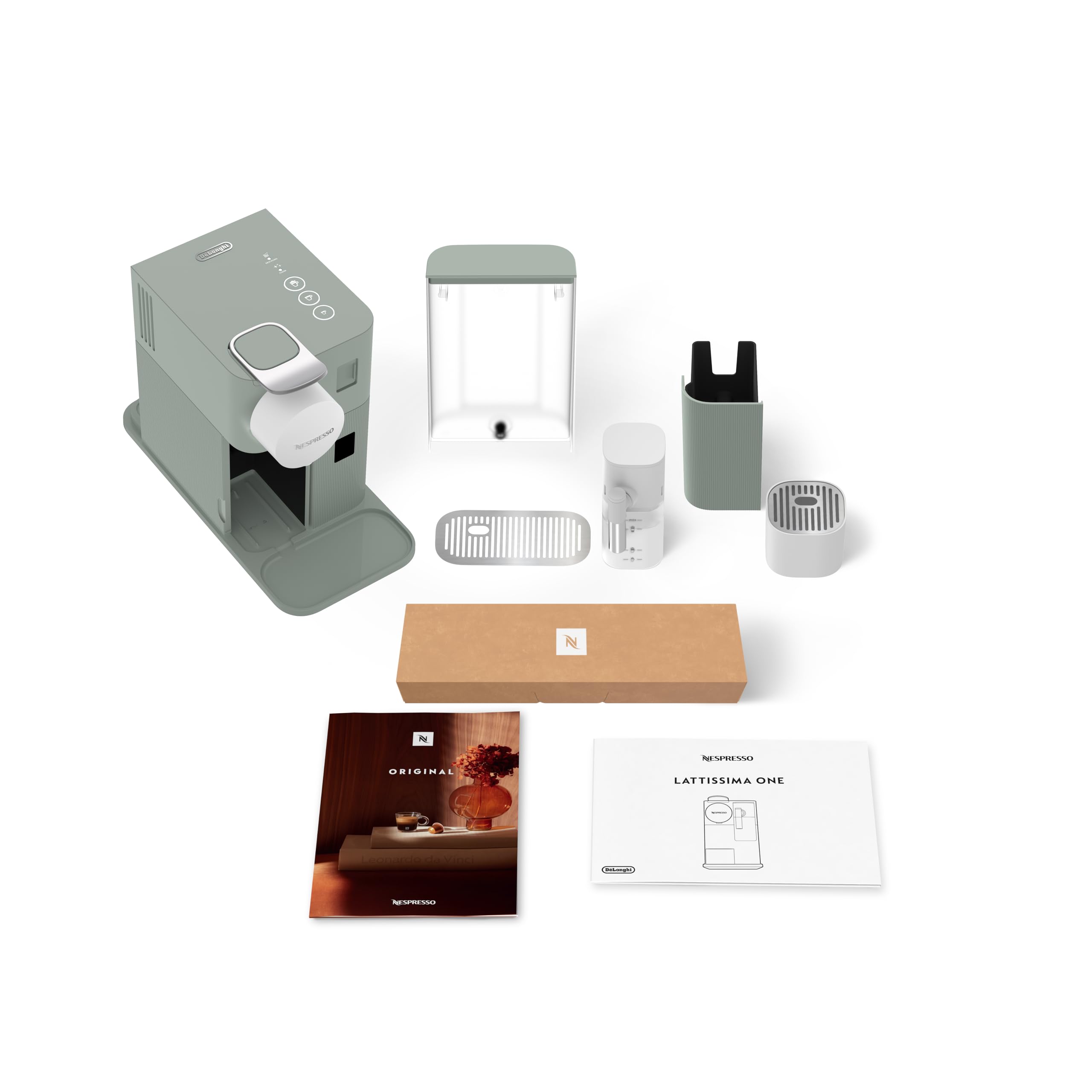 De'Longhi Nespresso Lattissima One - Machine à Café à Capsules avec Mousseur à Lait Automatique, Fonction Cappuccino, 19 Bars, Chauffe Rapide, Design Compact, Dark Sage (EN510.GR)