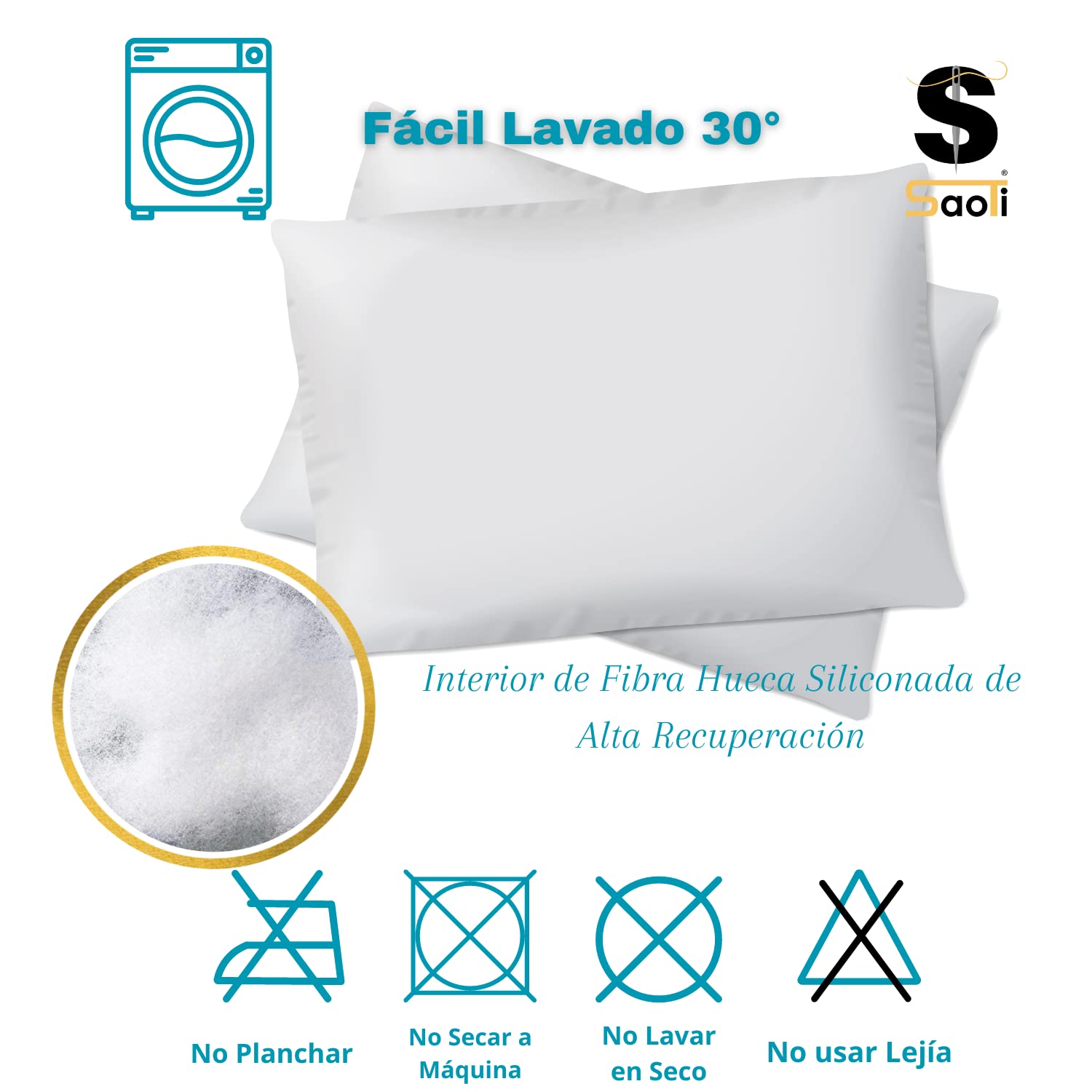 SaoTi - Imbottitura per cuscino, confezione da 2/4/6, super morbida, soffice, anallergico, fibra cava ad alto recupero, per divano, letto, poltrona, auto, prodotto in Spagna (60 x 60 cm, 6)