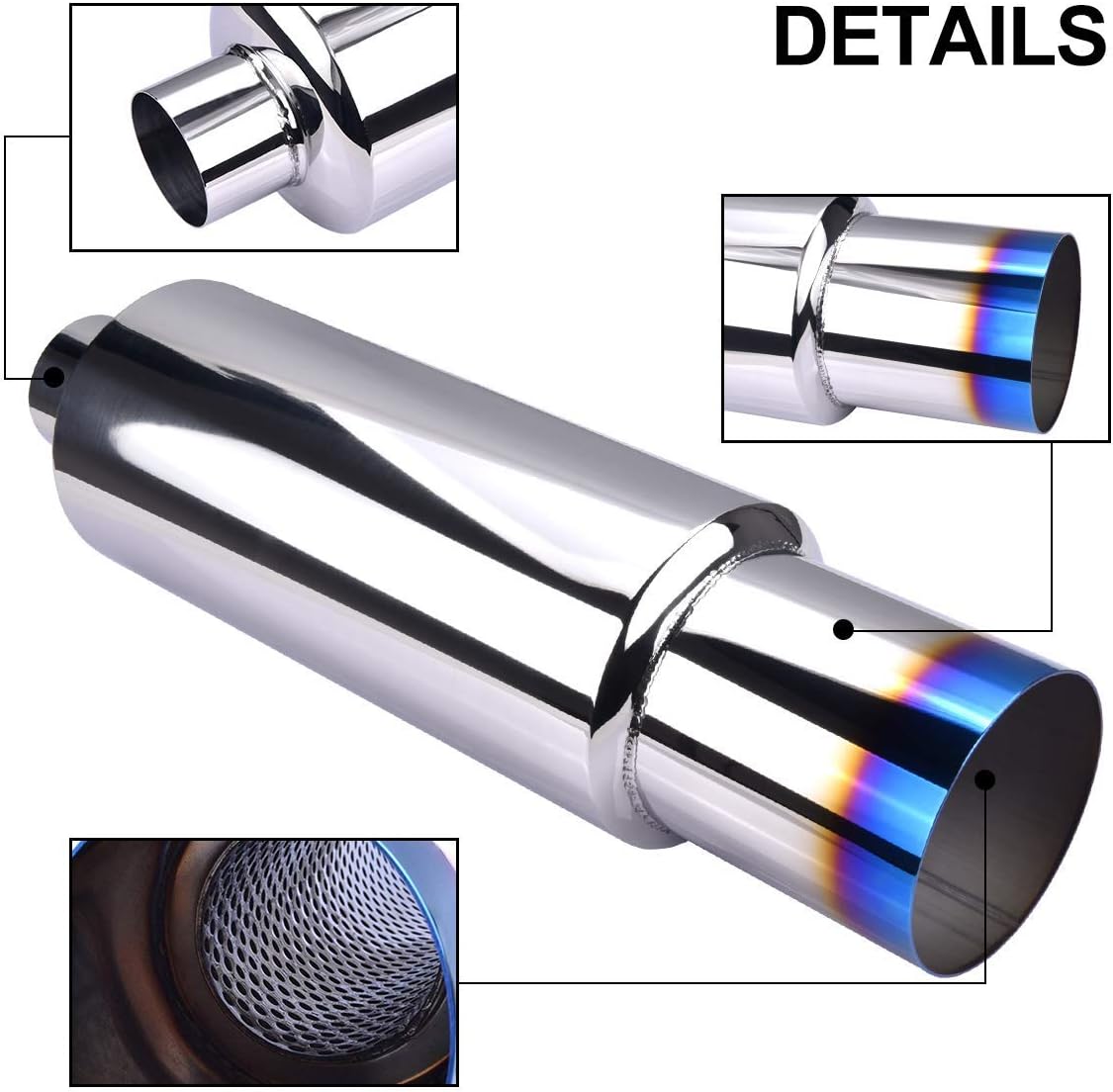 EVIL ENERGY 2.5" Inlet 4" Outlet Exhaust Burnt Muffler 18.6" Length Bundle with 2.5inch Butt Joint Exhaust Clamp