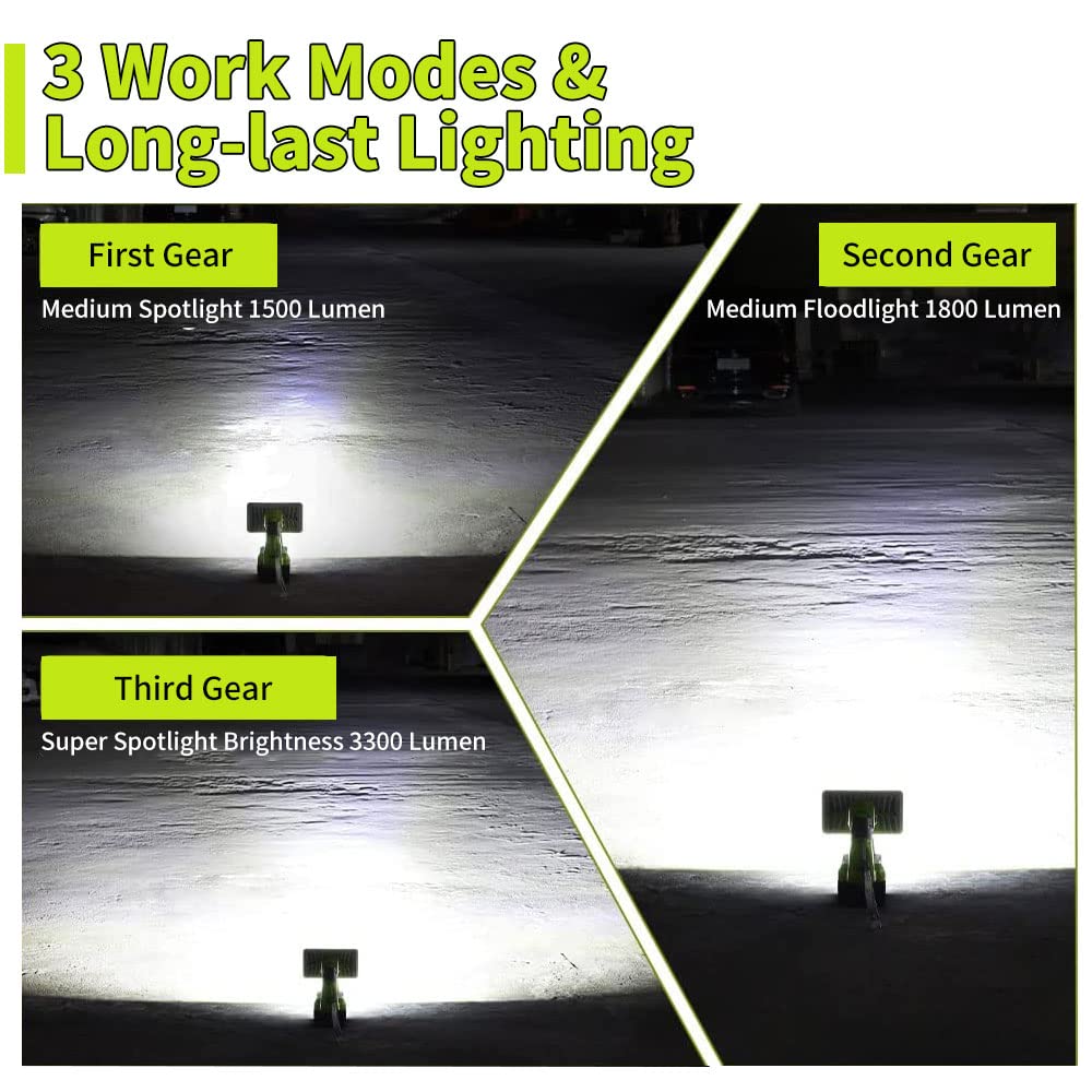 Lampada da lavoro a LED senza fili, torcia portatile da esterno, 30 W, 3300 lm, proiettore e proiettore di inondazione, compatibile con Ryobi ONE+ 14,4 V-18 V, agli ioni di litio Ni-Cd Ni-Mh