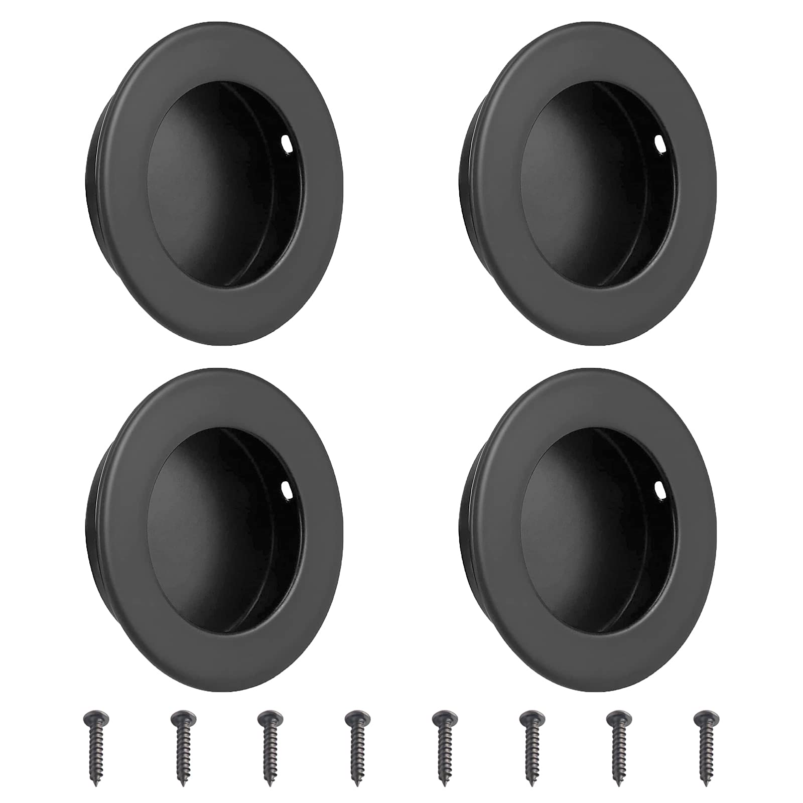 MOROBOR Black Flush Pulls Barn Door Pulls, 4pcs 304 Stainless Steel Sliding Door Handles Round Flush Recessed Cabinet Handles.(51mm)