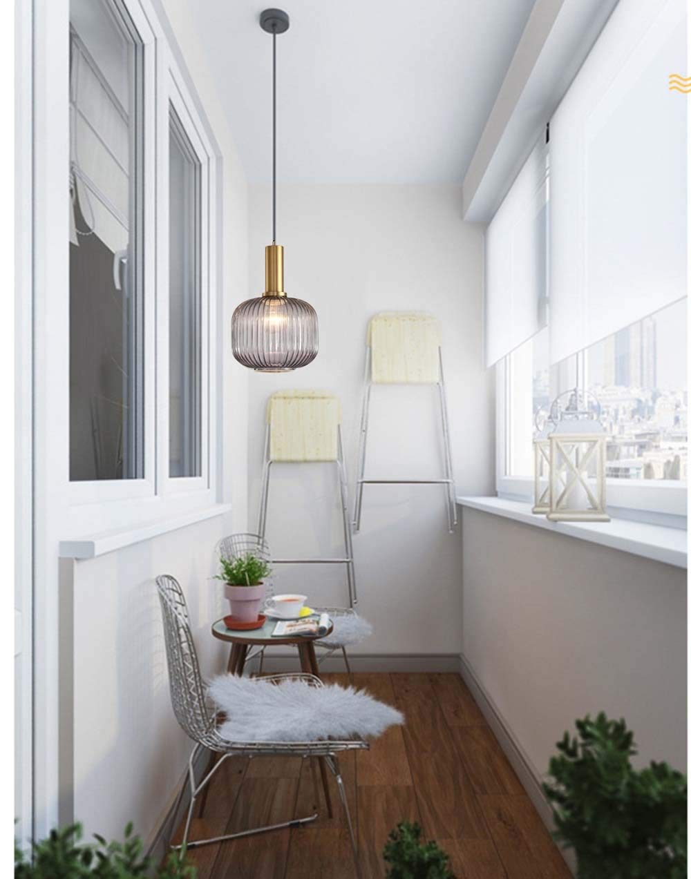 Lámpara colgante de vidrio,Lámpara colgante de vidrio Gris y enchufe dorado Lámpara de techo Candelabro