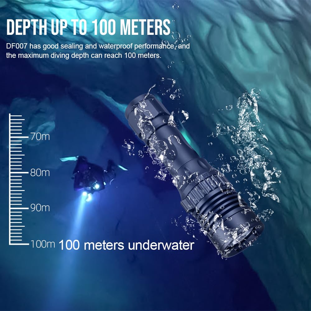 TrustFire DF007 Torcia subacquea,3350Lumens Super Bright Underwater 100m Video Light,IPX8, Scuba Dive Light, Torcia Subacquea Professionale con Interruttore Magnetico