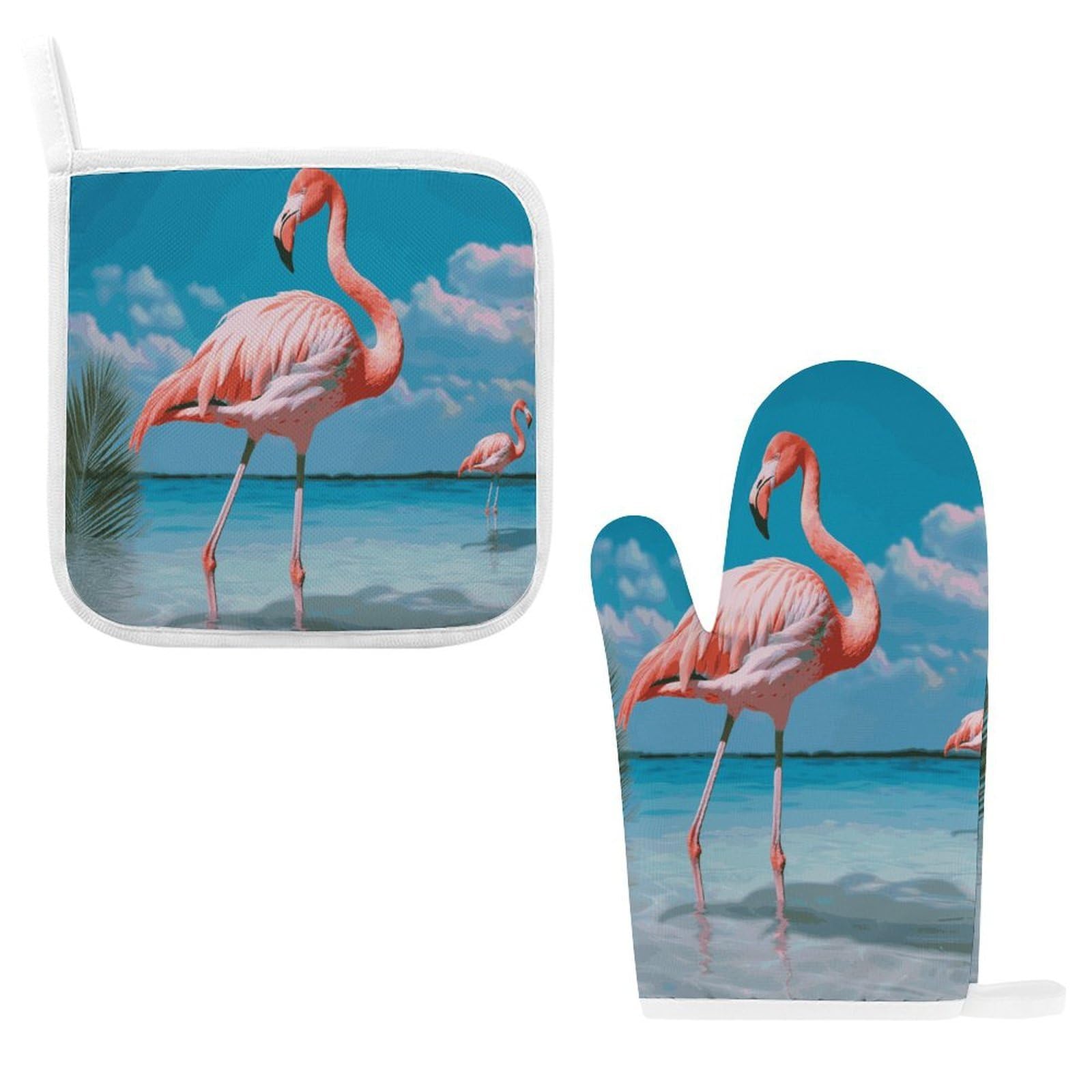 Fodpand Style Flamingo In Water Oven Mitts And Pot Holders Sets
