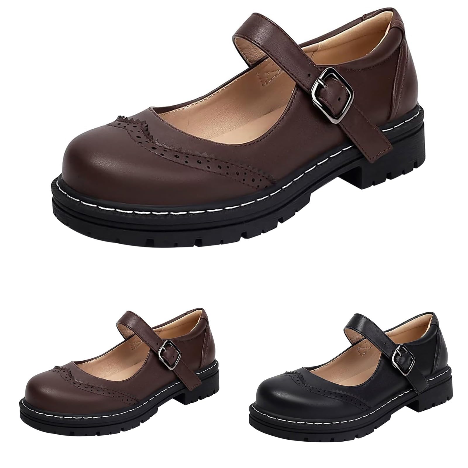 Mary Jane Zapatos Plataforma Casual Mujer Cuero Liso Elegante Zapatos con Tacón Cómodo Mocasines Zapatos de Caminar con Hebillas Zapatos de Fitness Zapatos de Cuero Zapatos Casual Mujer Zapatos