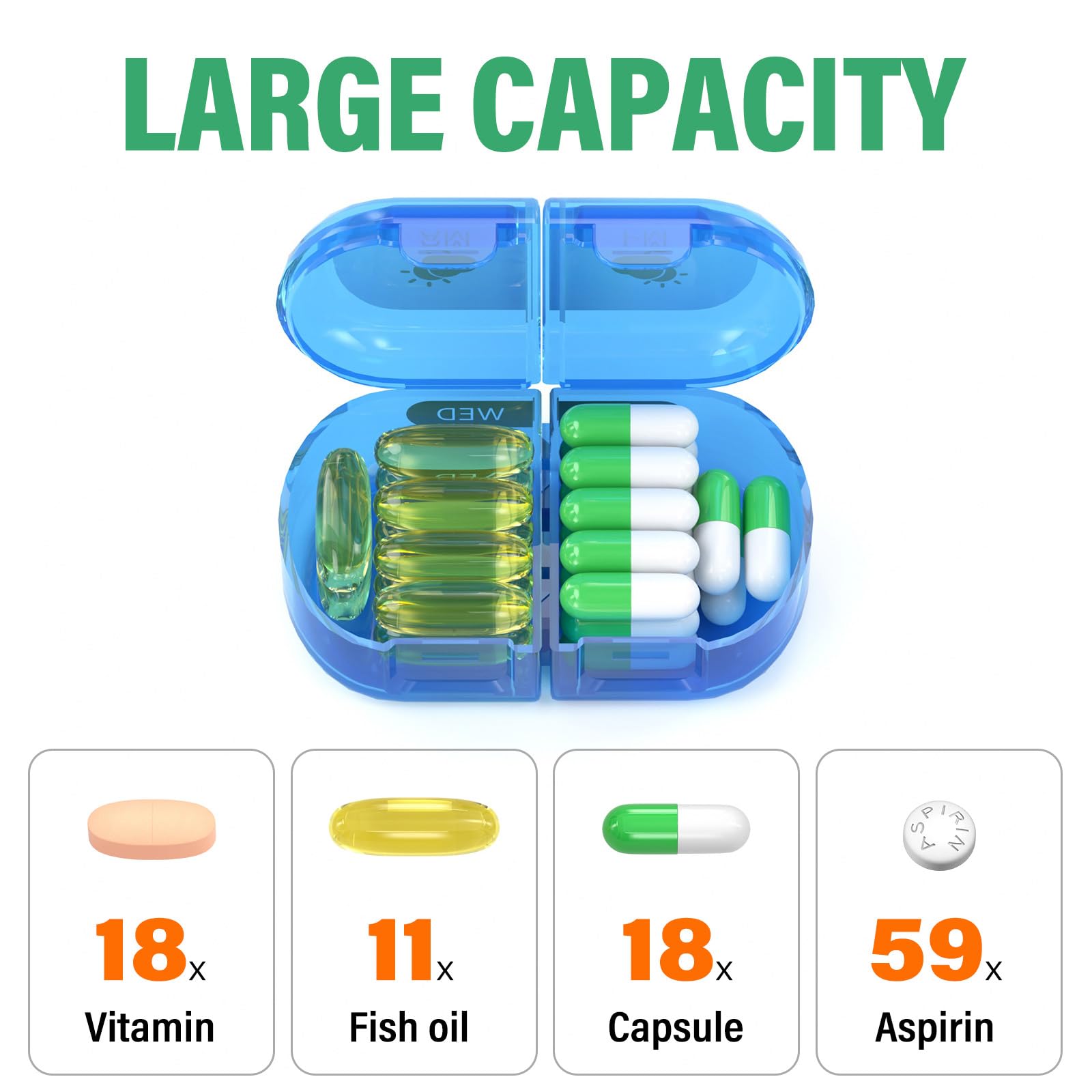 Pastillero semanal 2 veces al día, organizador de pastillas de 7 días, contenedor ligero de viaje para píldoras, vitaminas, medicamentos, suplementos, aceites de pescado, cápsulas (2 x 7, negro