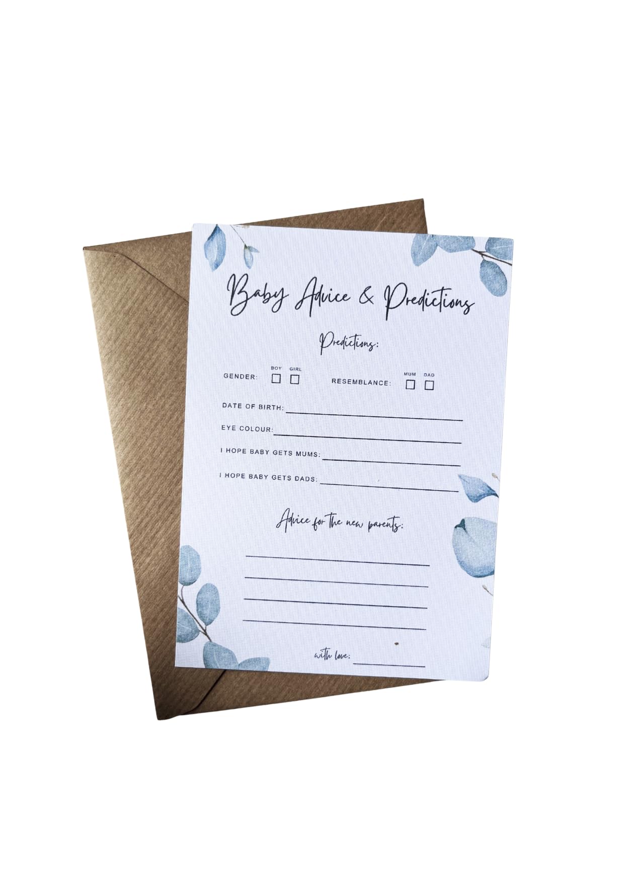 Eucalyptus Theme Baby Shower Invitations, Welcome Sign, Favours, Advice Cards & Games. Perfect Selection Pack for your Baby Shower. (Advice Cards)