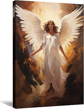 KPLUNDO Angel Wall Art White Angel and Wings Canvas Prints Angels Praying Picture Abstract Painting Artwork for Living Room Bedroom Bathroom Office Home Decor FrameArt-4,16.00x24.00 inch