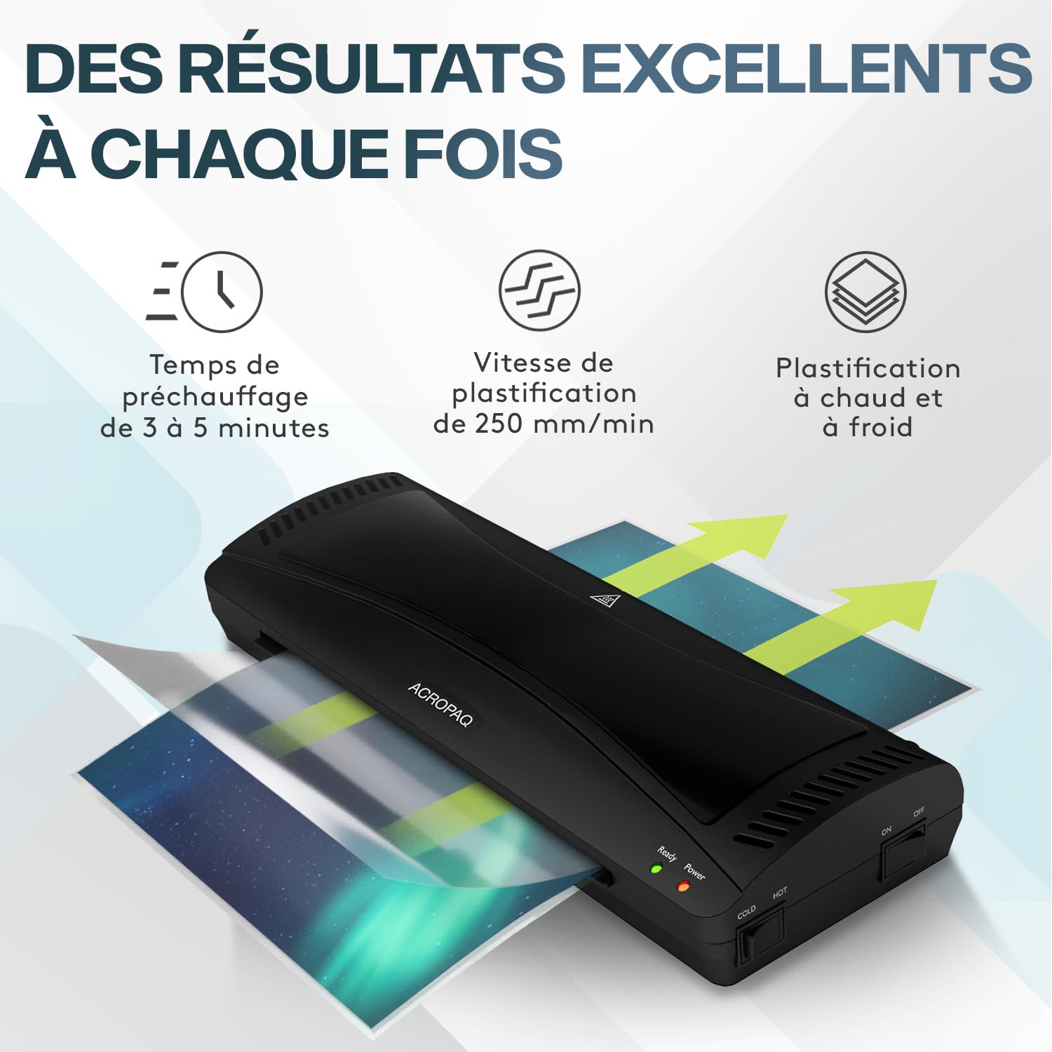 ACROPAQ Plastifieuse A3 - Pochettes 80-125 Mic, Bouton Anti Bourrage, Chaud et Froid - Machine à Plastifier, Appareil de Plastification, Laminator - AL32