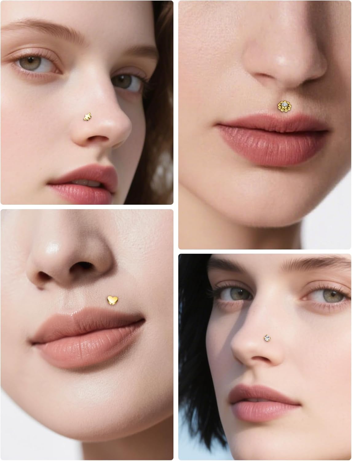 14K Gold Filled 20G 18G 16G Threadless Flat Back Earrings Studs Surgical Stainless Steel Clear CZ Push In Nose Rings Studs Tragus Helix Conch Cartilage Earrings Piercing Jewelry For Women Men - Image 6