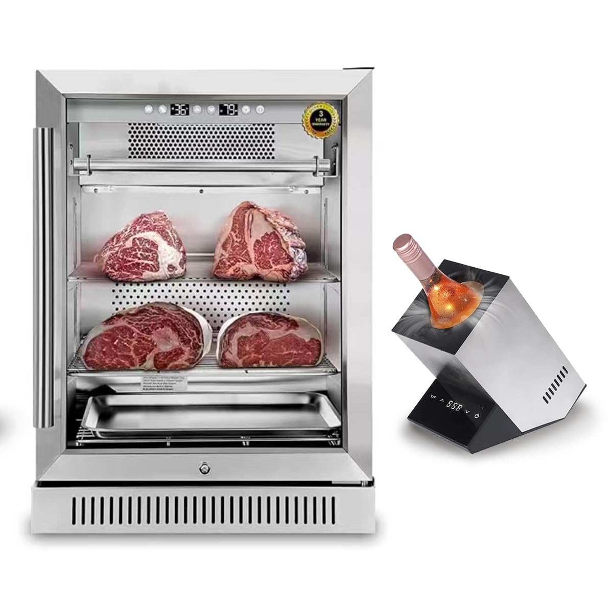 Cobalance Dry Aging Fridge for Steak, Chicken &amp; Turkey, 24" 66lbs Meat Locker &amp; The Perfect Pair: Single Bottle Wine Chiller, Create the Perfect Holiday Feast, Ideal Christmas Thanksgiving Gift.