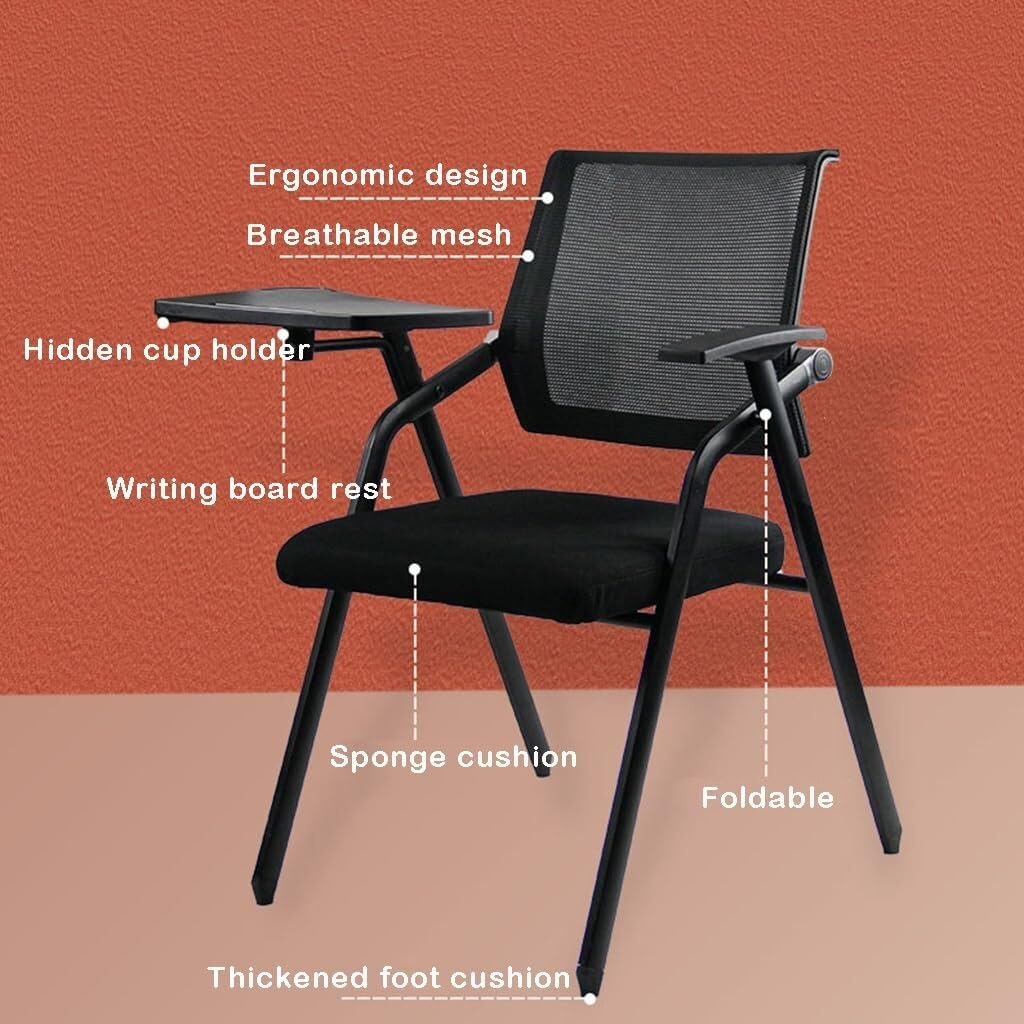 Krzesła konferencyjne Składane krzesła treningowe Krzesła akcentujące, idealne do biurka domowego biura, klasy, krzesła do czytania do salonu, na balkon (kolor: czarny z podkładką do pisania)
