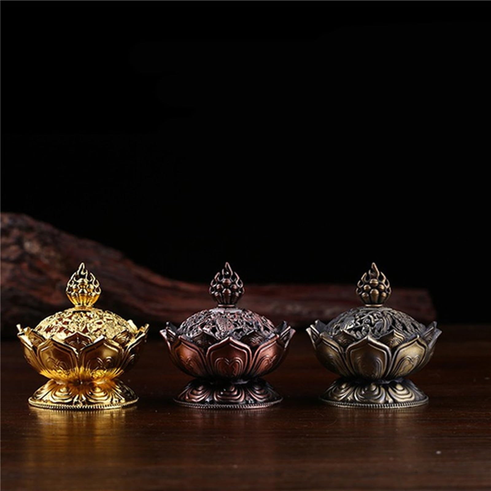 Clásico Quemador de Incienso de Flor de Loto, Soporte de Buda Budista, Mini incensario de sándalo de latón, artesanía de Metal, decoración del hogar Decoración(Gold)