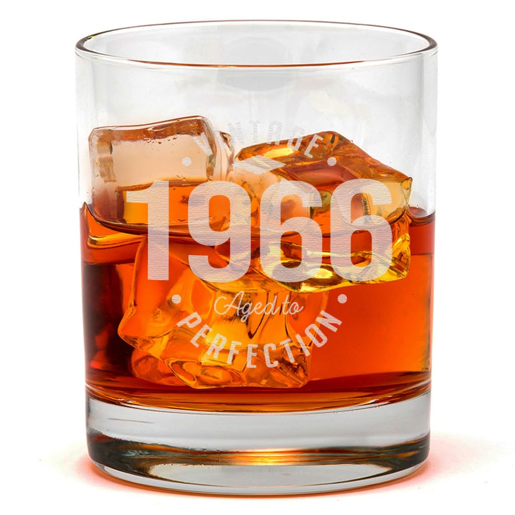 Dust and Things ‘Vintage Aged to Perfection’ Personalised Year Whiskey Tumbler - Milestone Birthday Gift Him - Drinking Gifts - 18th, 21st, 30th, 40th, 50th, 60th, 70th, 80th, 90th (1966)