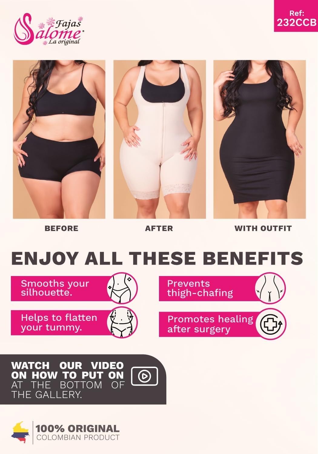 Salome Fajas Colombianas Seamless Shaper Shorts Women's Butt Lifter & Thigh Slimmer - Image 5