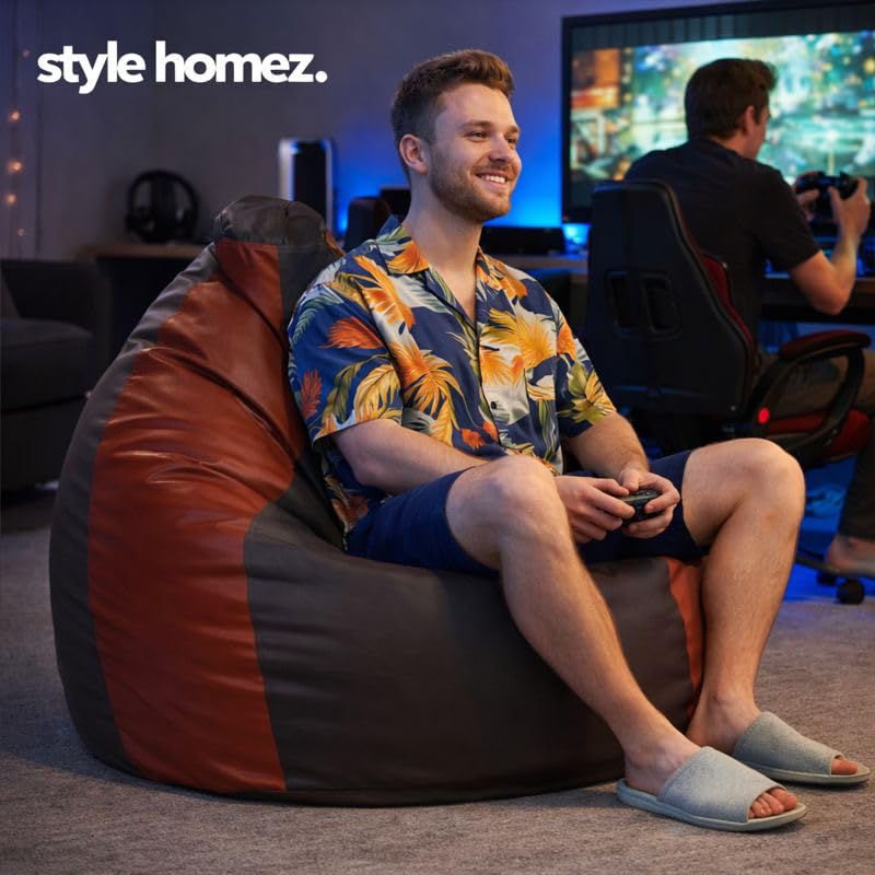 Style Homez Premium Leatherette Classic Jumbo Bean Bag Jumbo Size SAC Brown Tan Color, Cover Only 2